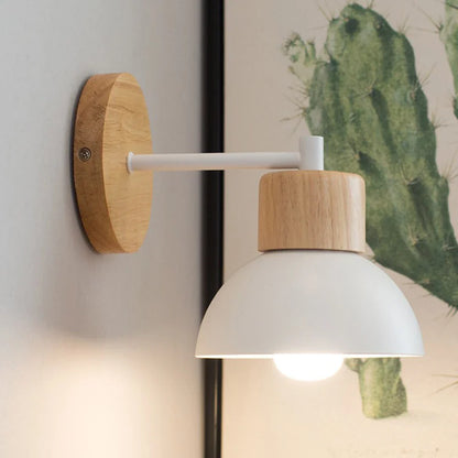 Lámpara de Pared de Madera y Metal | Luz Moderna Nórdica para Mesita de Noche