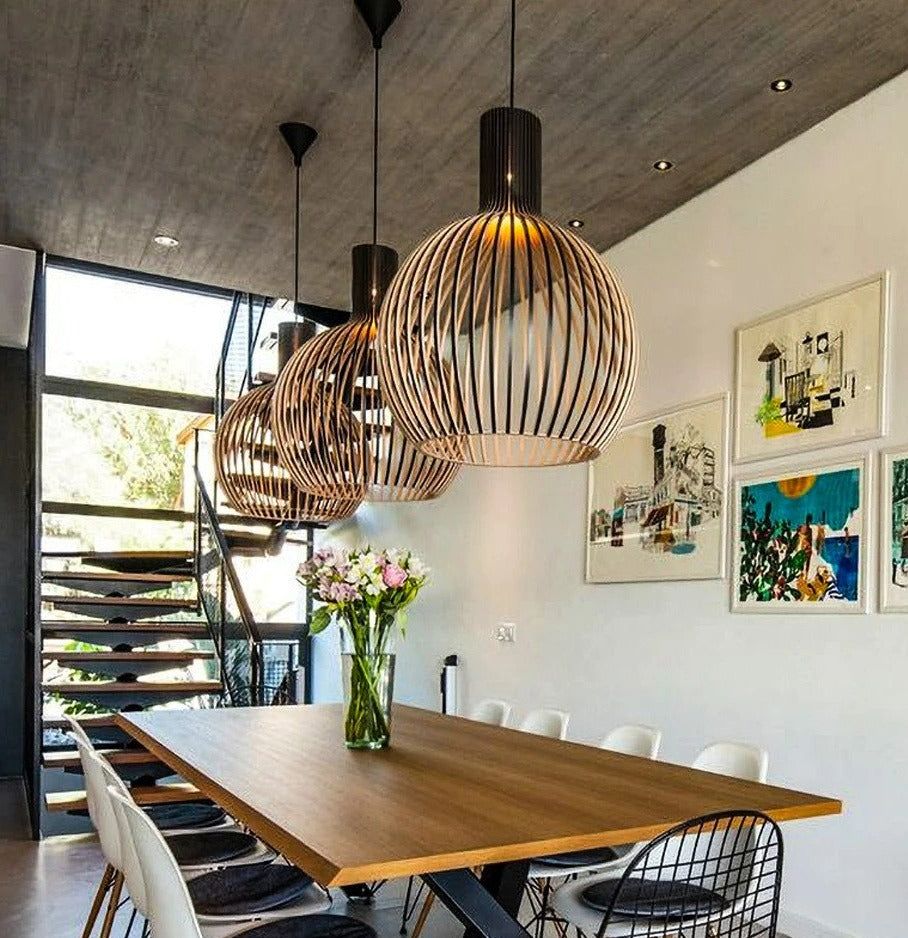 Lámpara colgante de madera artesanal | Diseño escandinavo natural