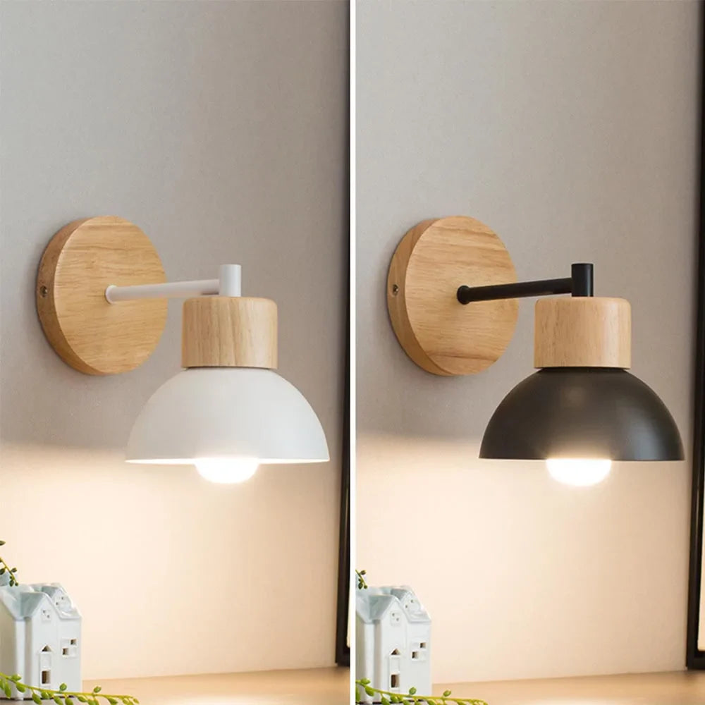 Lámpara de Pared de Madera y Metal | Luz Moderna Nórdica para Mesita de Noche