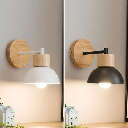 Lámpara de Pared de Madera y Metal | Luz Moderna Nórdica para Mesita de Noche