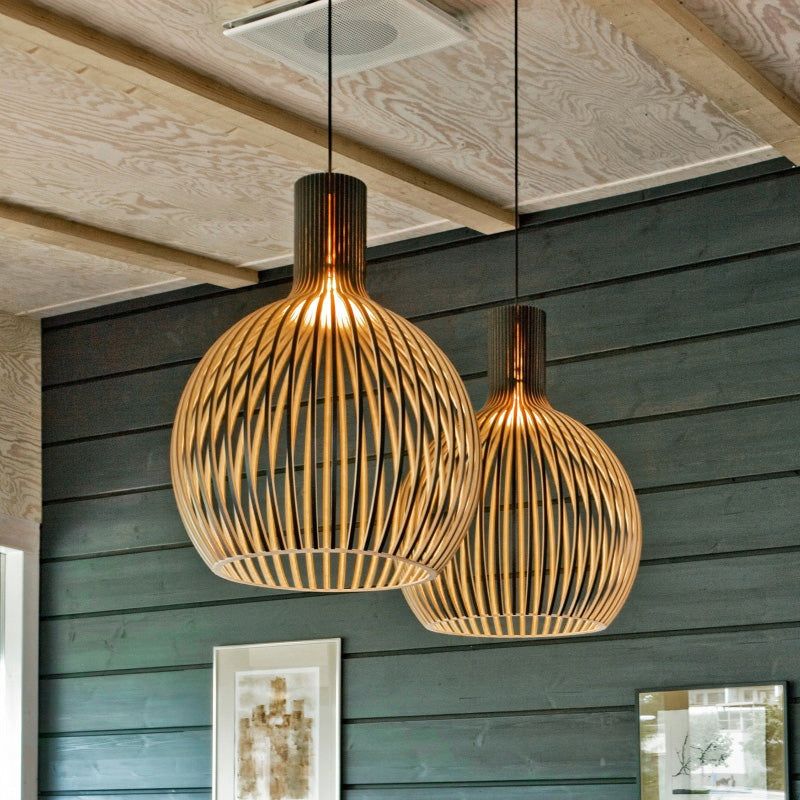 Lámpara colgante de madera artesanal | Diseño escandinavo natural