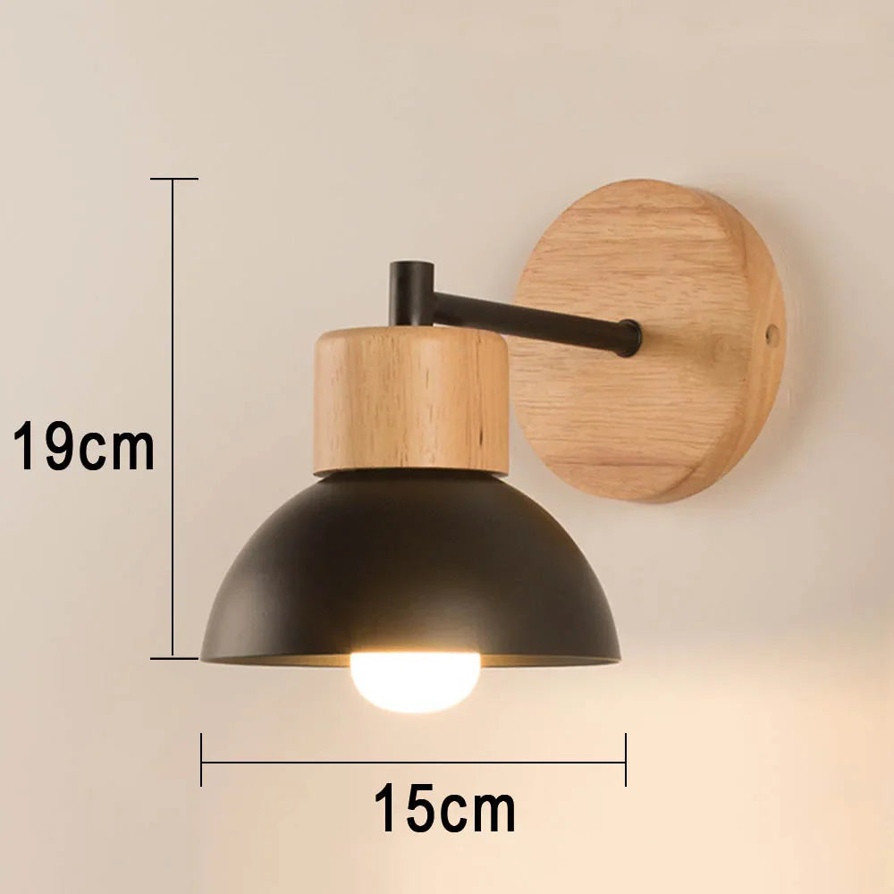 Lámpara de Pared de Madera y Metal | Luz Moderna Nórdica para Mesita de Noche
