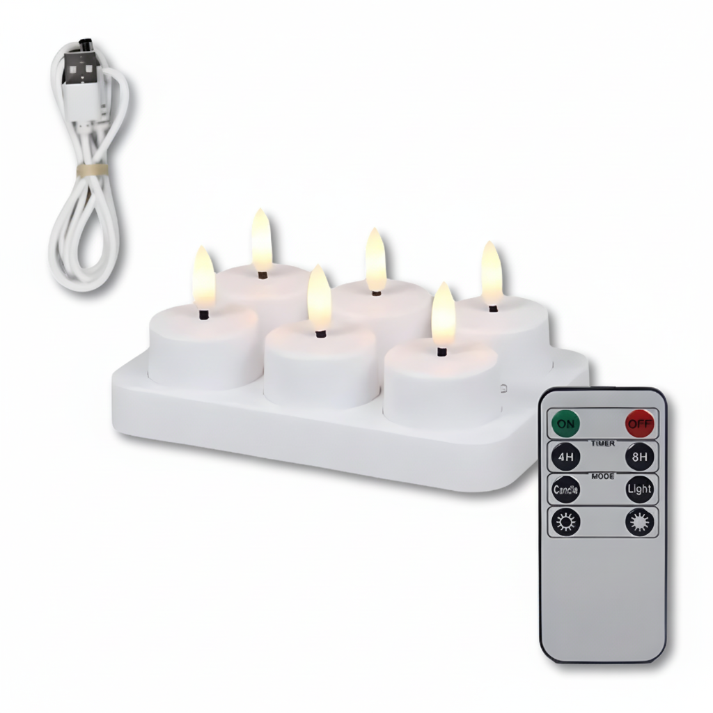 Juego de Velas LED Sin Llama con Mando a Distancia Temporizador Recargables por USB