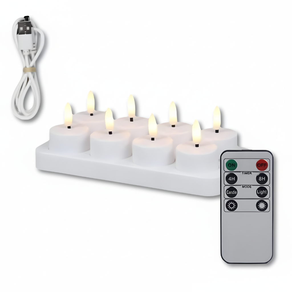 Juego de Velas LED Sin Llama con Mando a Distancia Temporizador Recargables por USB