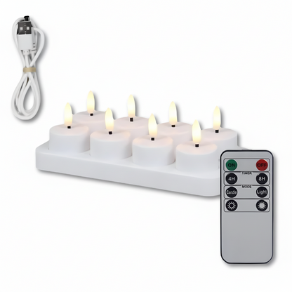 Juego de Velas LED Sin Llama con Mando a Distancia Temporizador Recargables por USB