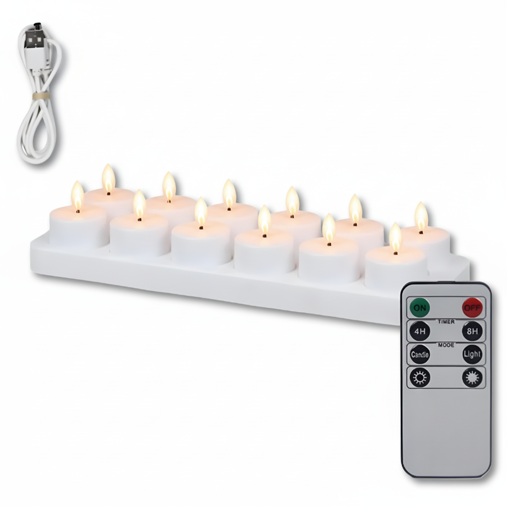 Juego de Velas LED Sin Llama con Mando a Distancia Temporizador Recargables por USB