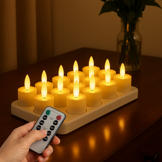 Juego de Velas LED Sin Llama con Mando a Distancia Temporizador Recargables por USB
