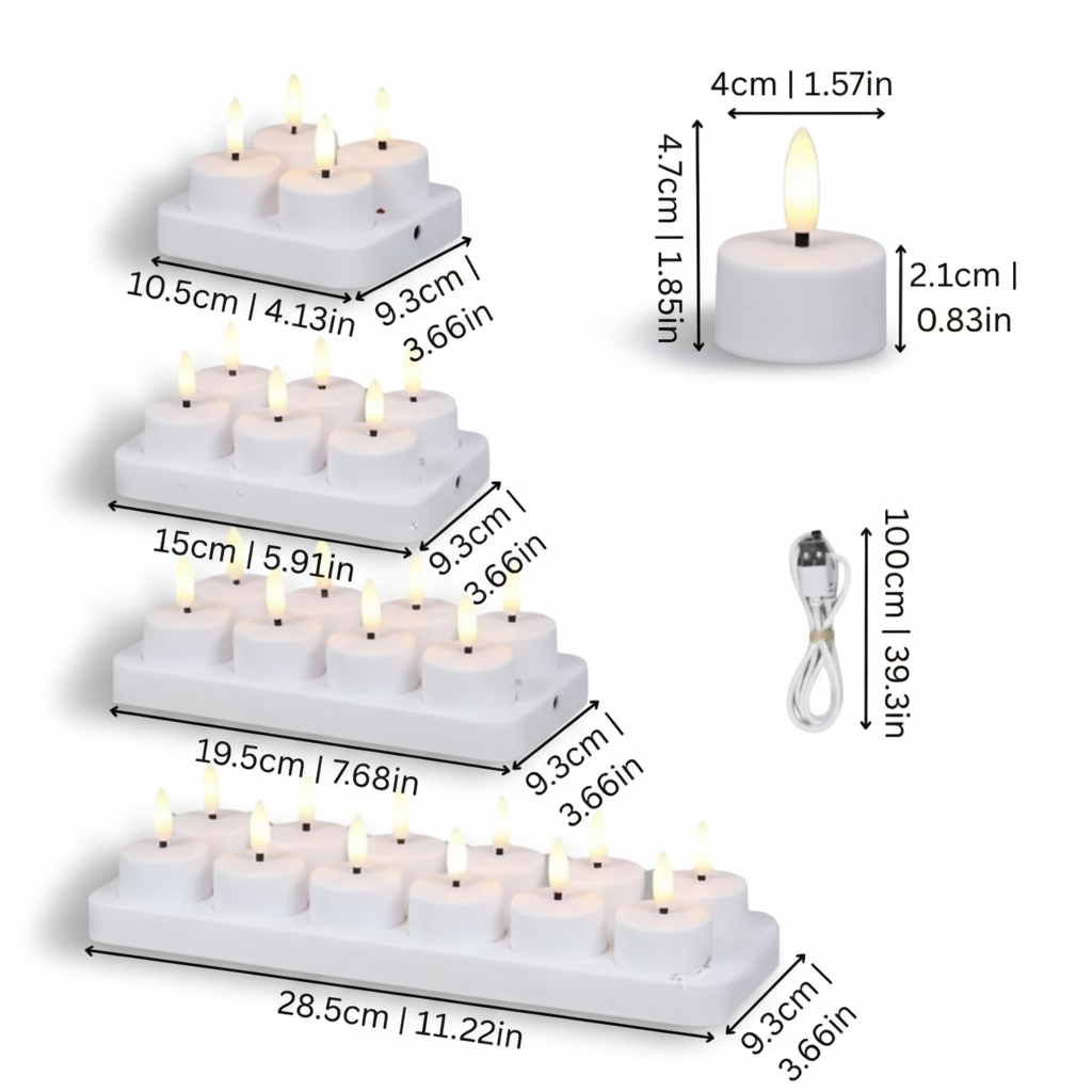 Juego de Velas LED Sin Llama con Mando a Distancia Temporizador Recargables por USB