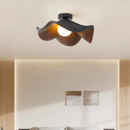 Lámpara de techo escandinava de madera con diseño de loto | Lámpara moderna empotrada de resina y hierro