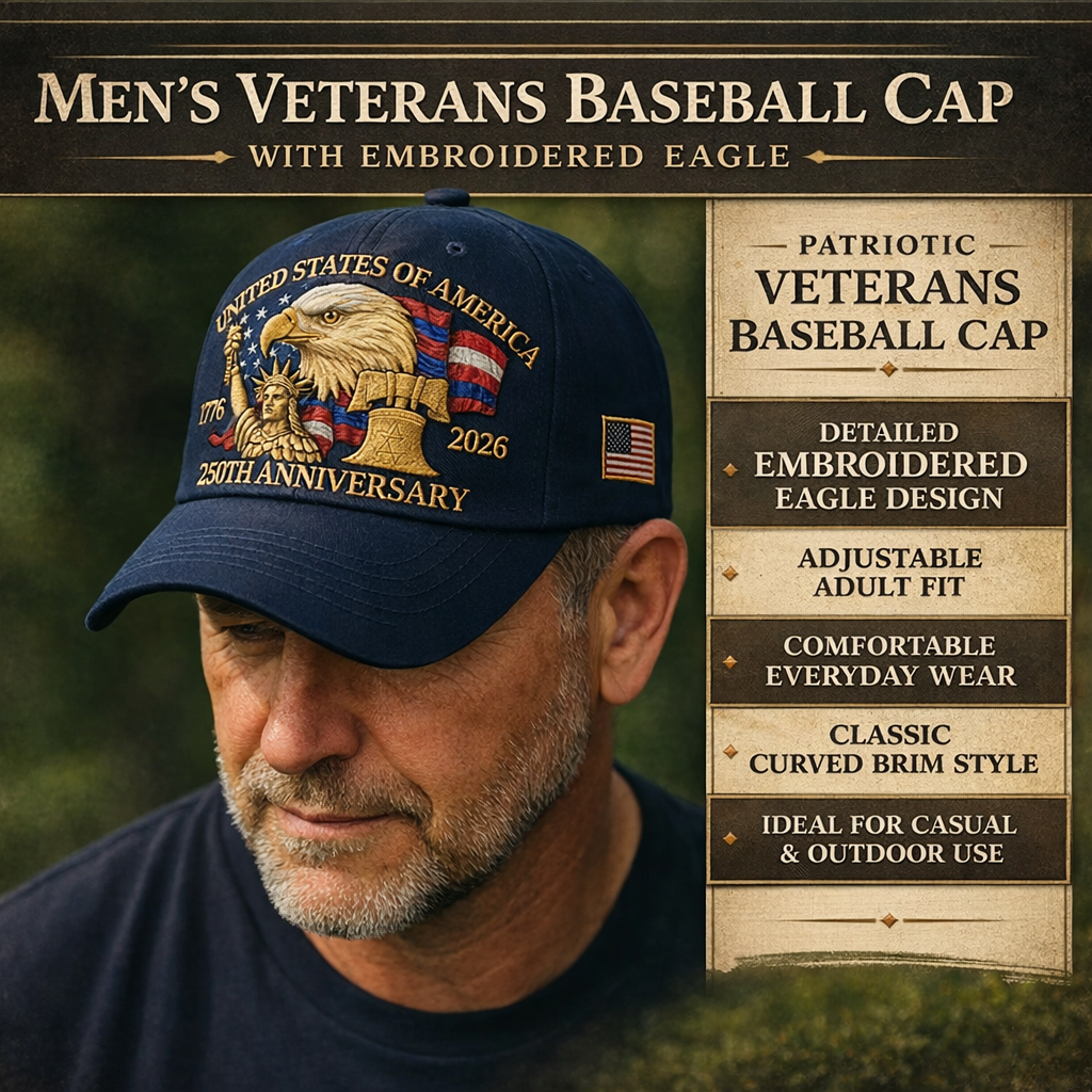 Gorra de béisbol para hombre Águila patriótica Sombrero de veteranos del 250º aniversario