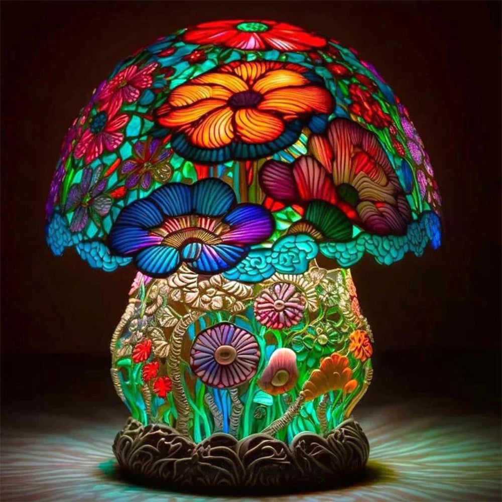 Lámpara de mesa de vidrio estilo hongo LED ambiente resina diseño acento