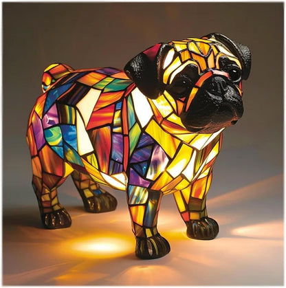 Lámpara de mesa con vitral de perro Luz nocturna LED Decoración de resina