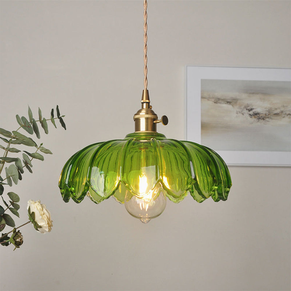 Lámpara Colgante Vintage con Flor | Luz Colgante de Vidrio de Colores