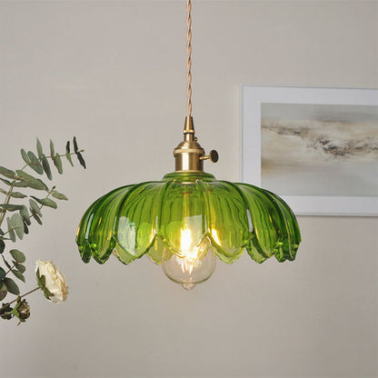 Lámpara Colgante Vintage con Flor | Luz Colgante de Vidrio de Colores