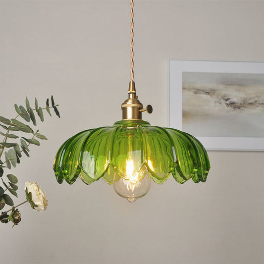Lámpara Colgante Vintage con Flor | Luz Colgante de Vidrio de Colores
