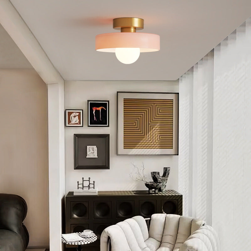 Lámpara de techo Bauhaus francesa | Luz minimalista de latón y vidrio