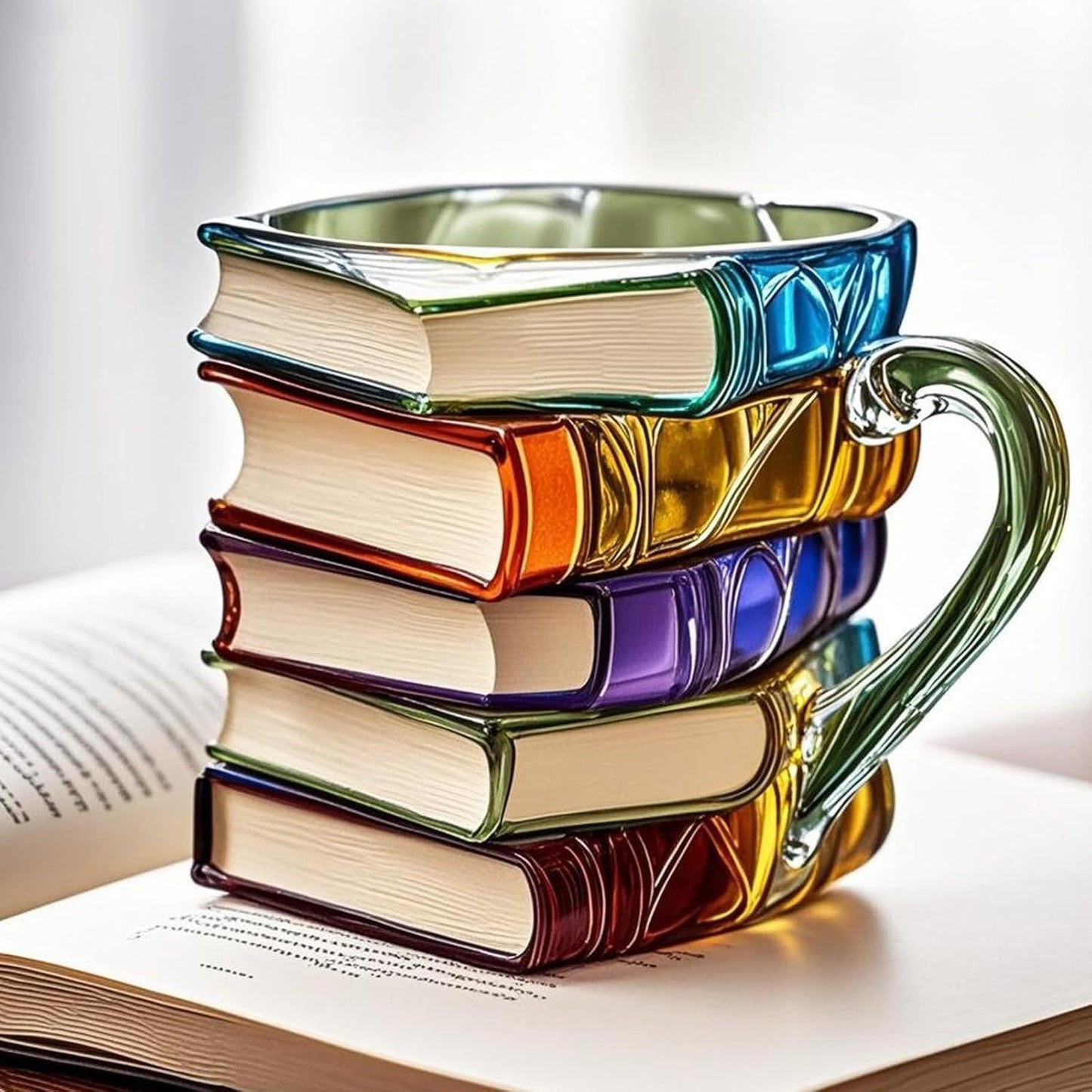 Taza Vidrio Diseño Libro 3D Regalo Literario