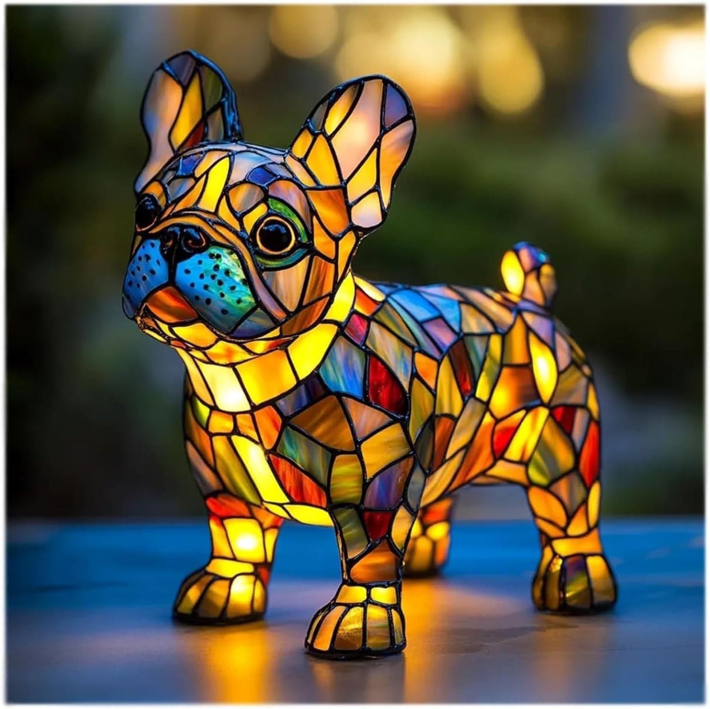 Lámpara de mesa con vitral de perro Luz nocturna LED Decoración de resina