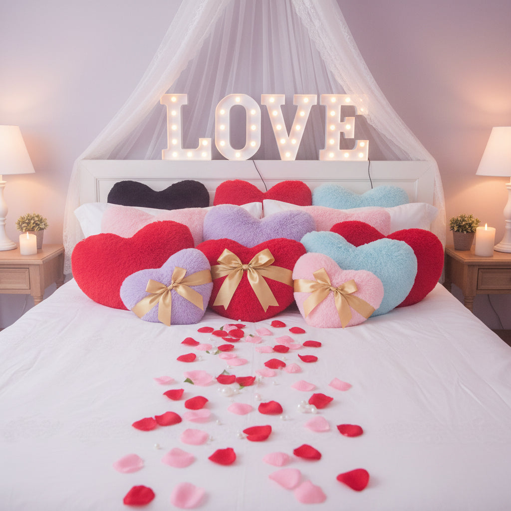 Cojín decorativo de sofá de felpa en forma de corazón