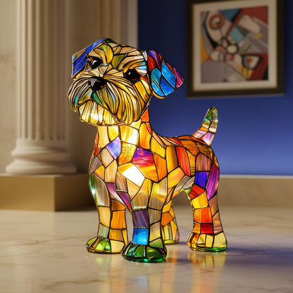 Lámpara de mesa con vitral de perro Luz nocturna LED Decoración de resina