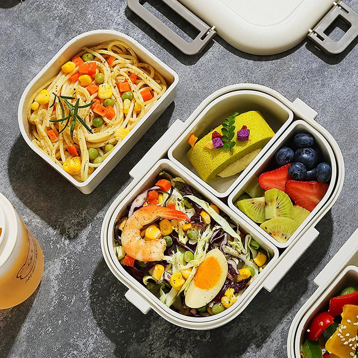 FreshMate | Caja de Almuerzo Bento Portátil | A prueba de fugas con 3 Compartimentos