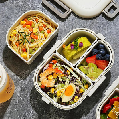 FreshMate | Caja de Almuerzo Bento Portátil | A prueba de fugas con 3 Compartimentos