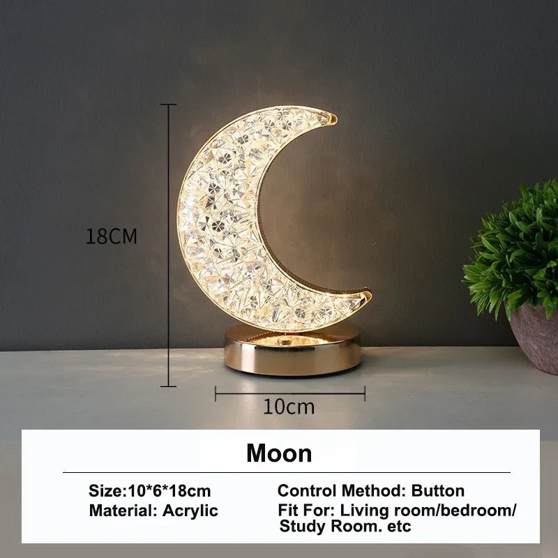 Stellora | Lámpara nocturna LED de cristal 3D | Lámpara recargable con atenuación táctil