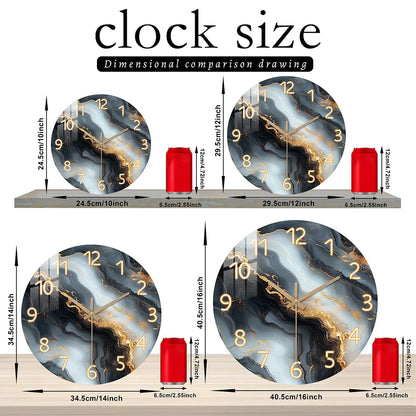 Reloj de Pared de Mármol Azul y Dorado | Diseño Silencioso de Madera