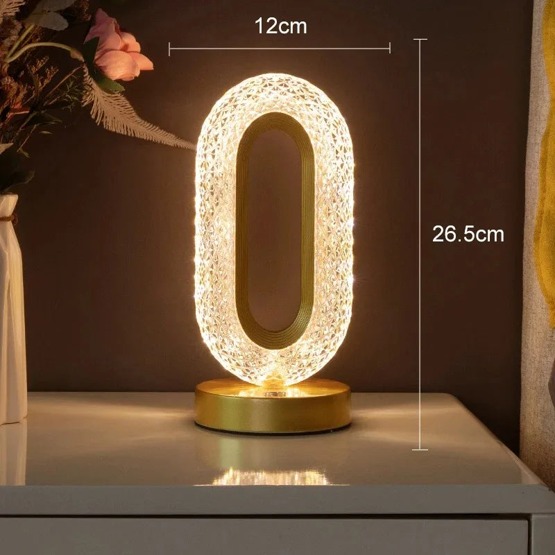 Stellora | Lámpara nocturna LED de cristal 3D | Lámpara recargable con atenuación táctil