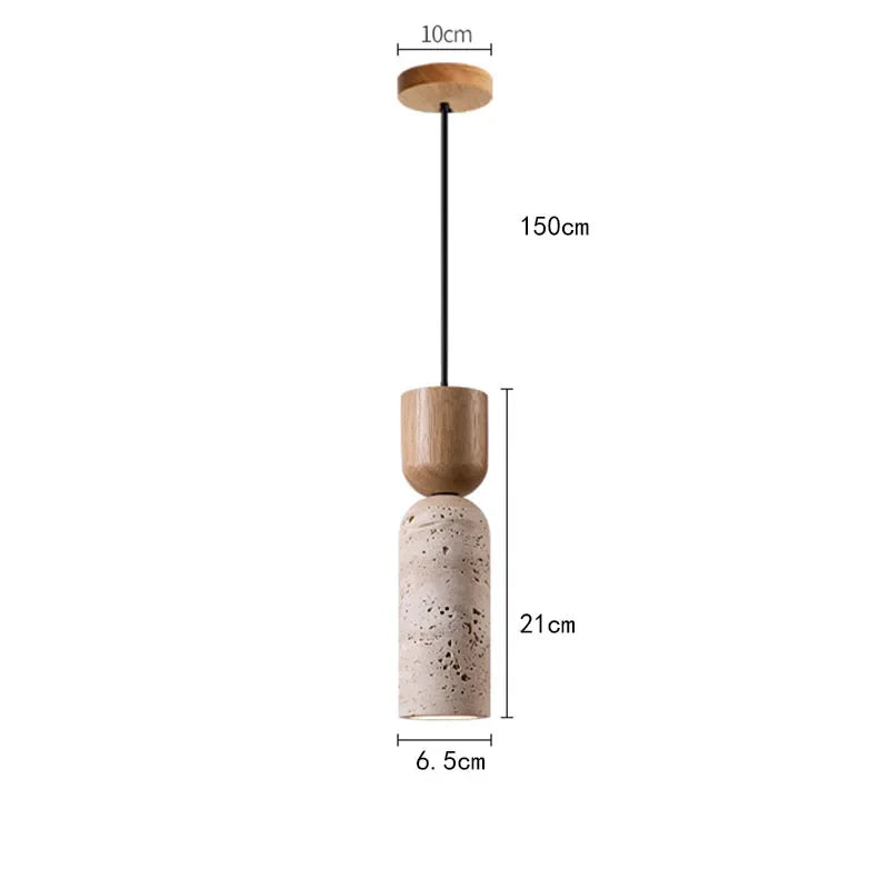 Lámpara colgante de travertino y madera Wabi-Sabi | Iluminación minimalista japonesa para mesita de noche