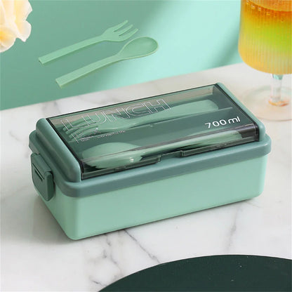 Caja Bento de Doble Capa de 1400ml | Lonchera Portátil con Tenedor y Cuchara – Recipiente para Alimentos Seguro para Microondas para Niños y Adultos