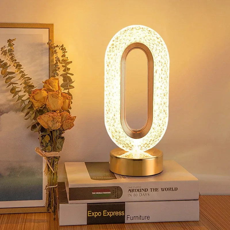 Stellora | Lámpara nocturna LED de cristal 3D | Lámpara recargable con atenuación táctil
