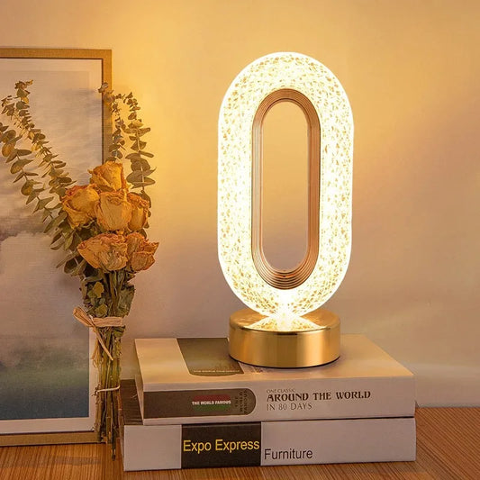 Stellora | Lámpara nocturna LED de cristal 3D | Lámpara recargable con atenuación táctil