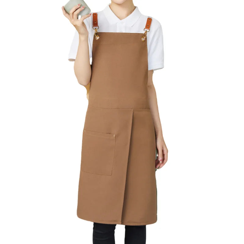 WorkEase | Delantal impermeable de lona | Diseño de falda dividida con bolsillos