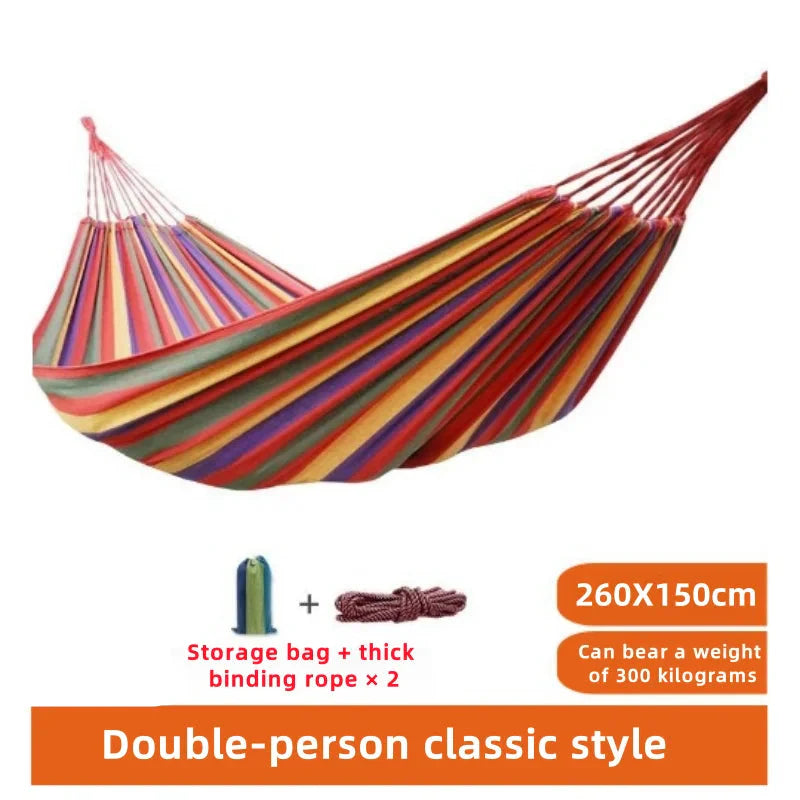 Hamaca de Lona | Cama Colgante Doble a Rayas – Hamaca para Acampar Interior y Exterior