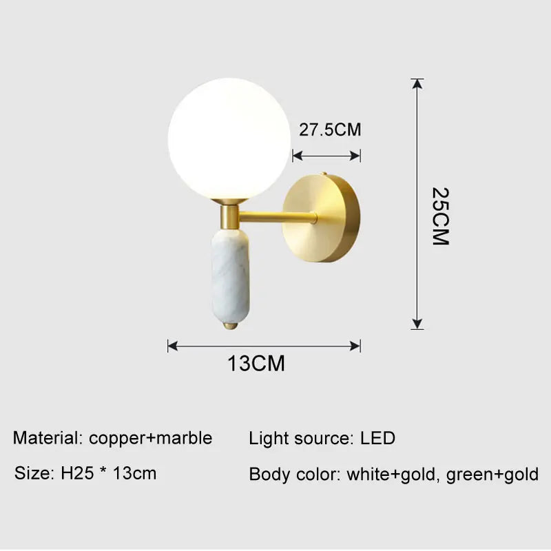 Lámpara de Pared de Mármol y Vidrio | Aplique Moderno con Acabado Dorado