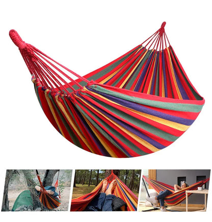 Hamaca de Lona | Cama Colgante Doble a Rayas – Hamaca para Acampar Interior y Exterior