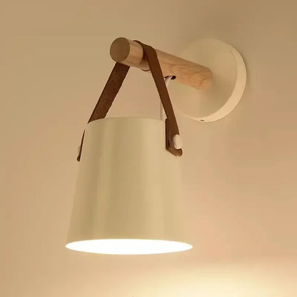 Lámpara de Pared de Madera y Cuero Nórdica | Luz Colgante para Mesita de Noche