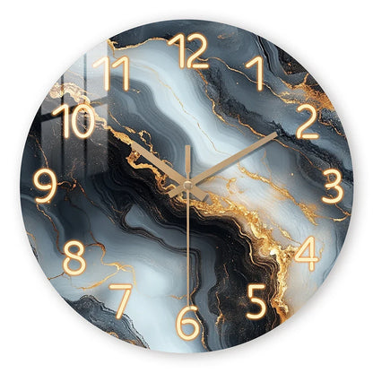 Reloj de Pared de Mármol Azul y Dorado | Diseño Silencioso de Madera