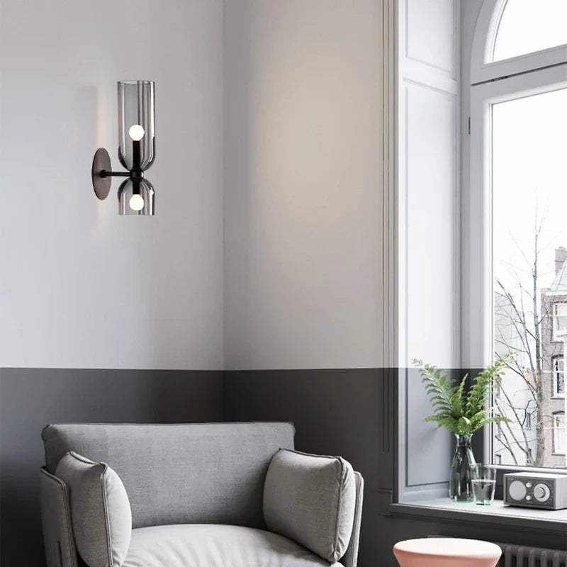 Lámpara de Pared de Cristal Nórdico | Diseño de Tubo Ahumado