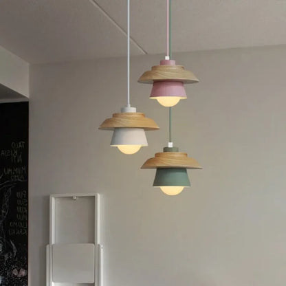 Lámpara Colgante de Madera Nórdica | Diseño Colorido de Macarón