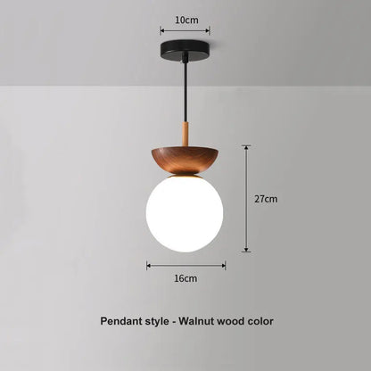 Lámpara de techo y colgante de bola de vidrio nórdica moderna | Acabado en madera