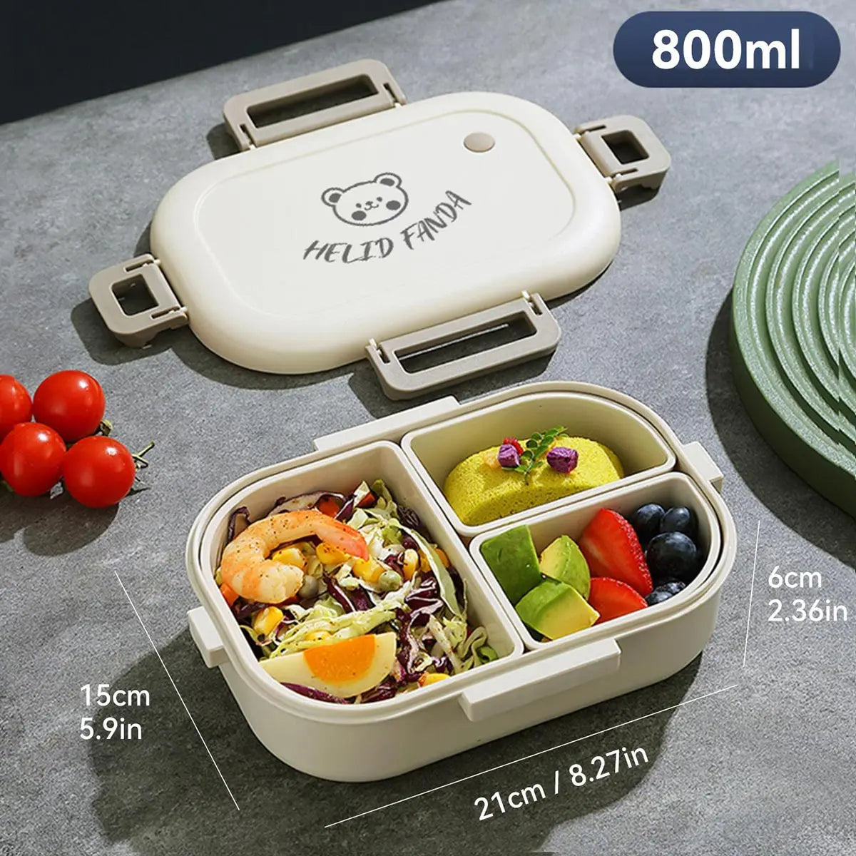 FreshMate | Caja de Almuerzo Bento Portátil | A prueba de fugas con 3 Compartimentos