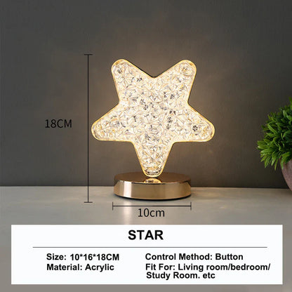 Stellora | Lámpara nocturna LED de cristal 3D | Lámpara recargable con atenuación táctil