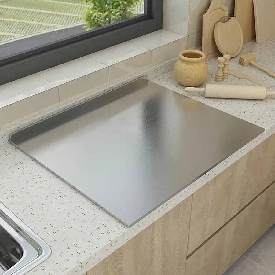 Tabla de cortar de acero inoxidable | Panel de corte y amasado reversible – Herramienta de cocina duradera