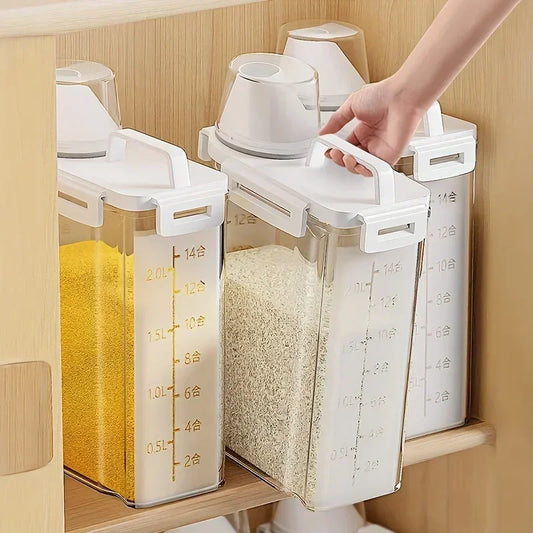 Contenedor Hermético para Almacenamiento de Granos | Dispensador de Arroz, Cereal y Harina de 2.5L con Taza Medidora