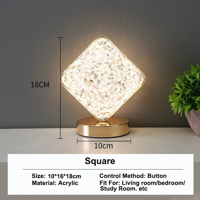 Stellora | Lámpara nocturna LED de cristal 3D | Lámpara recargable con atenuación táctil