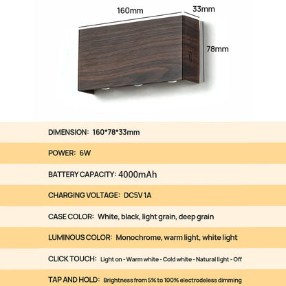 Lámpara de Pared Recargable LumiBlock | Diseño Minimalista con Textura de Madera
