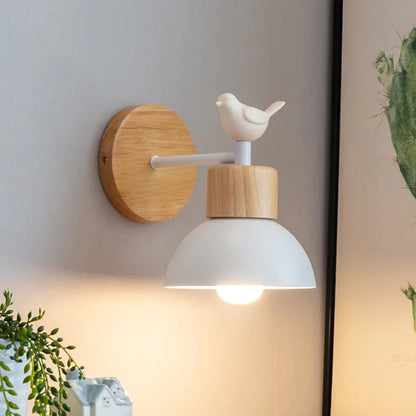 Lámpara de Pared de Madera Nórdica para Pájaros | Aplique de Pared LED para Cabecera