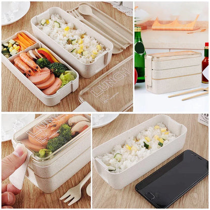 EcoStack | Lonchera Bento de 3 Niveles | Paja de Trigo 900 ml